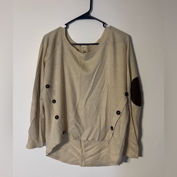 Ya Los Angeles Women’s Cream Blouse with Elbow Patches & Button Detail, Size S - Picture 1 of 7